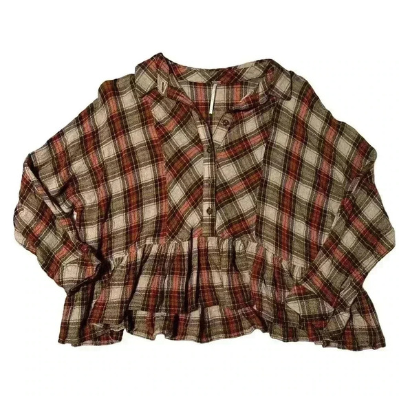Free People Orange Promise Everything Crop Plaid Button Shirt Small - Picture 3 of 7